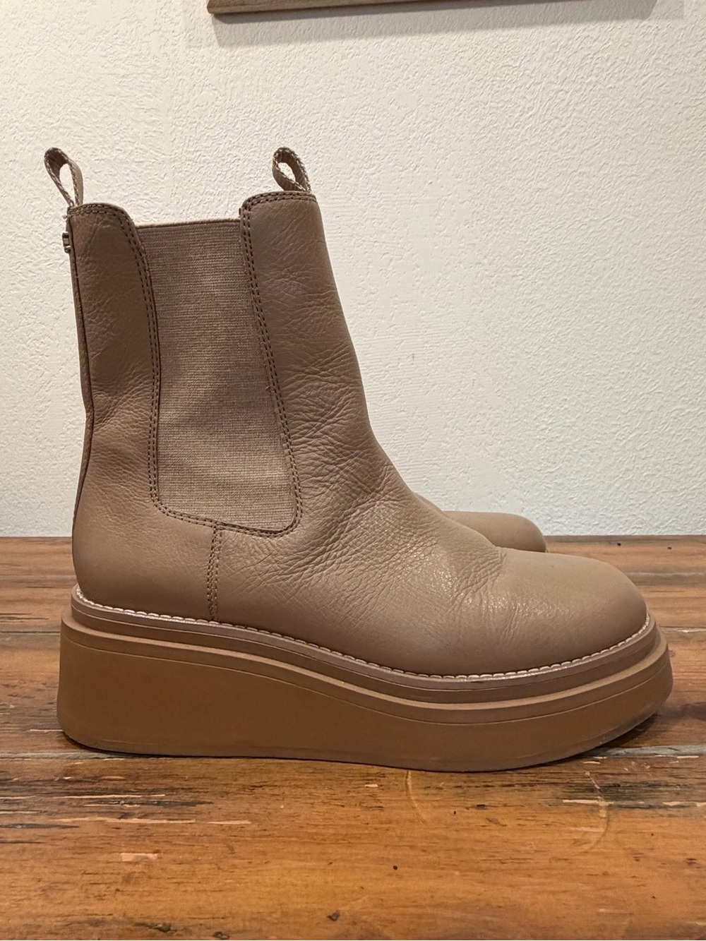 Sam Edelman Taupe Leather Platform Chelsea Boots